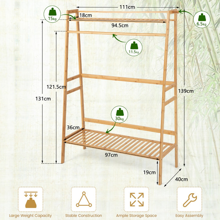 Bamboo Rack - High-Quality Clothing Storage with Top Shelf, Natural Finish - Ideal Solution for Organizing Clothes and Accessories