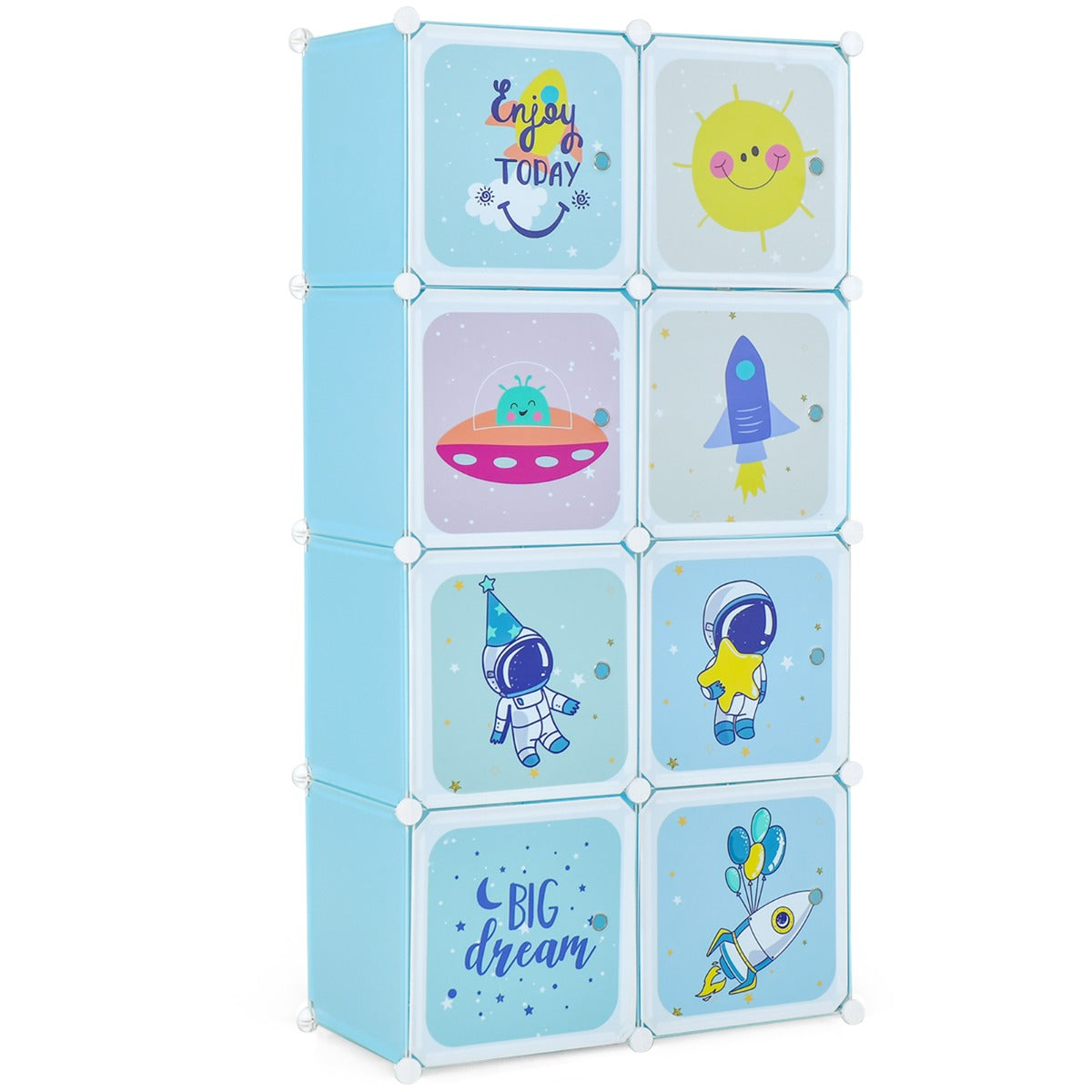 Kids Haven - 8-Cube Baby Closet Organizer with Doors and Hanging Section in Blue - Perfect Solution for Keeping Your Baby's Wardrobe Organized