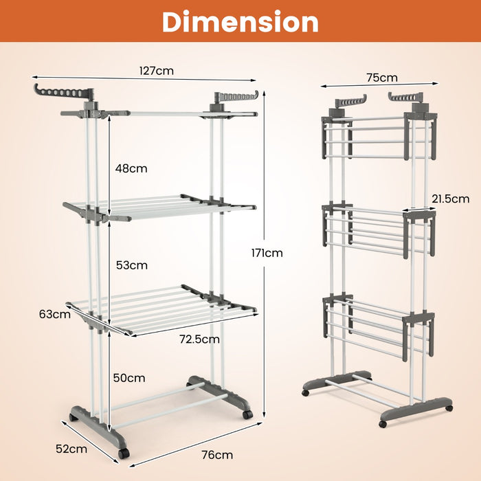 Grey 4-Tier Clothes Drying Rack - Efficient Space-Saving Design - Ideal for Small Spaces and Laundry Rooms