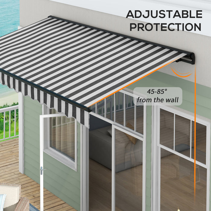 Aluminium Frame Electric Awning 3.5 x 2.5m - Retractable Sun Canopy for Patio & Door Windows, Grey and White - Ideal Shade Solution for Outdoor Living Spaces