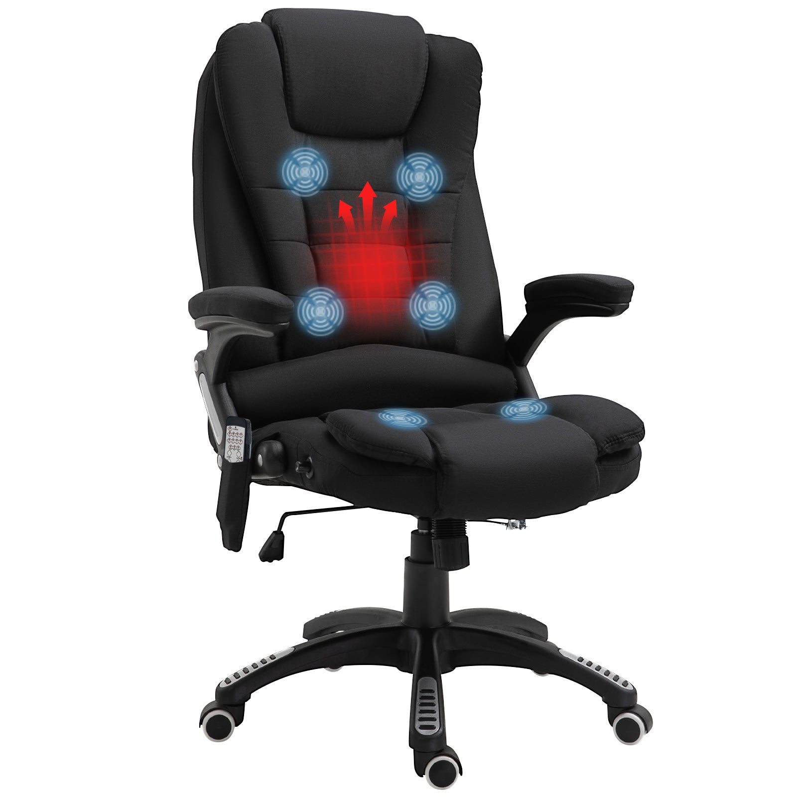 Heated Massage Recliner Chair - Six-Point Massaging Office Seat with Linen-Feel Fabric & 360° Swivel Wheels - Comfort for Home Office Workers