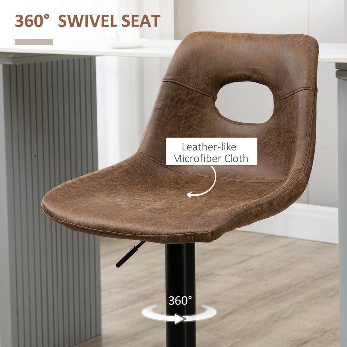 Retro-Style Adjustable Bar Stools Set of 2 - Faux Leather High Back Breakfast Chairs with Footrest, Brown - Ideal for Kitchen and Dining Area Comfort