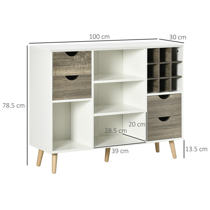 Modern Kitchen Sideboard with Wine Rack - Grey Buffet Table with Drawers and Open Storage - Elegant Dining Room and Living Room Furniture Organizer