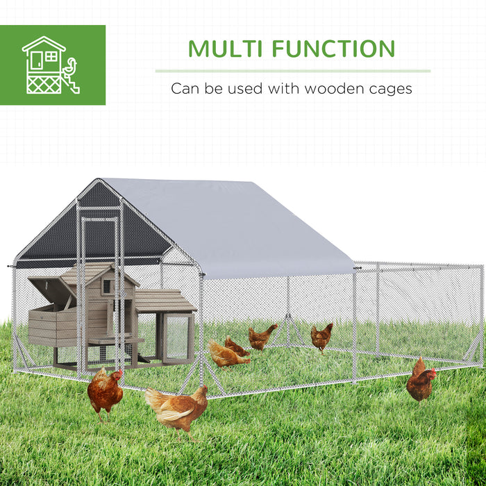 Outdoor Galvanized Hen House - Spacious Walk-In Chicken Run with UV-Resistant Cover - Ideal for Poultry, Ducks, Rabbits in Backyards, 4 x 3 x 2 m