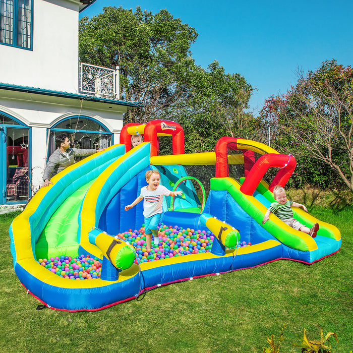 Extra Large 5-in-1 Inflatable Bounce Castle with Trampoline, Slide, Pool - Includes Climbing Wall & Water Gun - Perfect for Kids Aged 3-8 Years and Outdoor Play