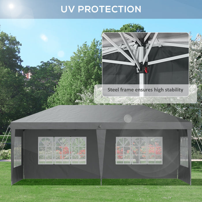 Pop-Up Gazebo 3x6m with Adjustable Height - Marquee Party Tent with Sidewalls & Storage Bag, Grey - Ideal Outdoor Shelter for Events & Gatherings