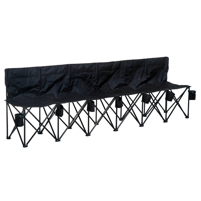 6-Seater Foldable Sports Bench - Outdoor Picnic & Camping Chair with Cup Holder, Steel Frame - Portable Group Seating for Spectators