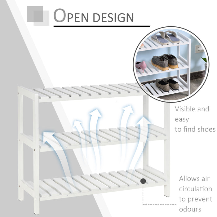3-Tier Wooden Shoe Rack with Slatted Shelves - Spacious, Open, Hygienic Footwear Organizer - Ideal for Family and Guest Use in Home Hallways