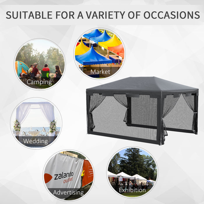 Outdoor Gazebo Party Tent 4m x 3m - Garden Sun Shade Canopy with Mesh Sidewalls, Dark Grey - Ideal for Gatherings and Protection from Elements