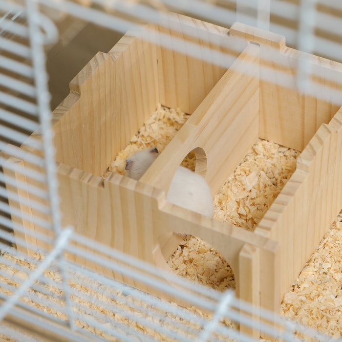 Wooden Gerbilarium with Accessories - Hamster and Gerbil Habitat with Exercise Wheel, Ramp, Food Bowl - Ideal for Small Rodent Pets, Earthy Aesthetics