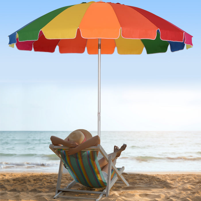 Arc 2.4m Beach Umbrella with Sand Anchor - Adjustable Tilt, Multicolor, Includes Carry Bag - Perfect Sun Protection for Outdoor Patio Use