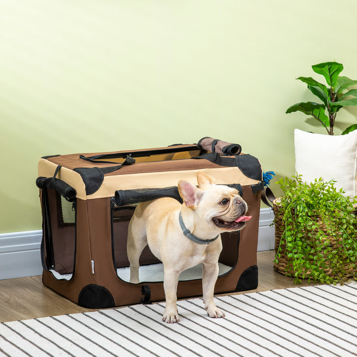Foldable 60cm Pet Carrier - Sturdy Dog and Cat Travel Bag with Comfort Cushion - Ideal for Miniature Breeds and Small Pets Transport