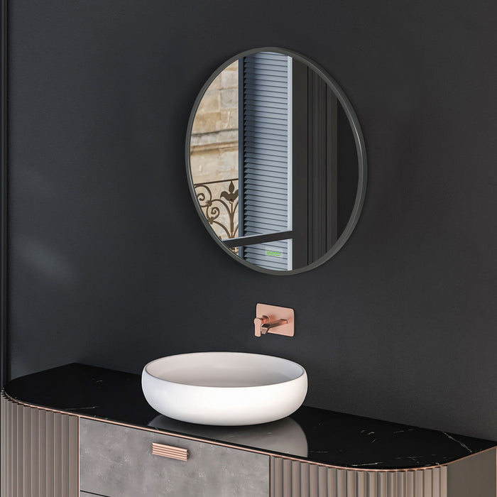 Aluminium-Framed Round Wall Mirror 50x50 cm - Sleek Modern Bathroom & Makeup Accessory, Black - Ideal for Elegant Washrooms and Living Spaces