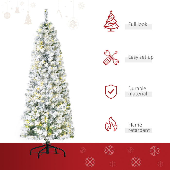 Prelit 6ft Snow-Flocked Artificial Christmas Tree - Warm White LED Lights, Holiday Decor - Perfect for Festive Home Xmas Ambiance