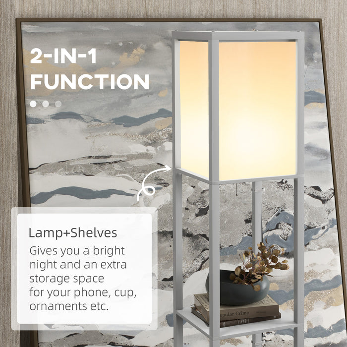 Modern Dual Ambient Shelf Floor Lamp - 156cm Tall Standing Light for Living Room Bedroom - Space-Saving & Elegant Lighting Solution in Grey