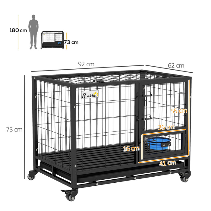 Sturdy Mobile Canine Kennel - Heavy Duty Dog Crate with Bowl Holder, Removable Tray, Detachable Top, Double Door Design - Ideal for Large, Extra-Large Dogs