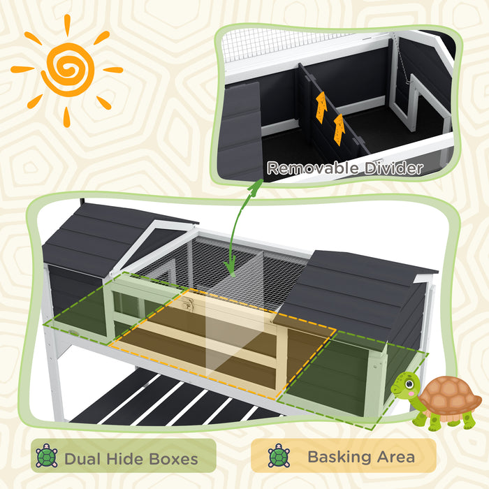 Wooden Tortoise Habitat with Lamp Holder - Dual Chambers & Storage Space, Removable Tray - Ideal for Reptile Comfort & Easy Maintenance