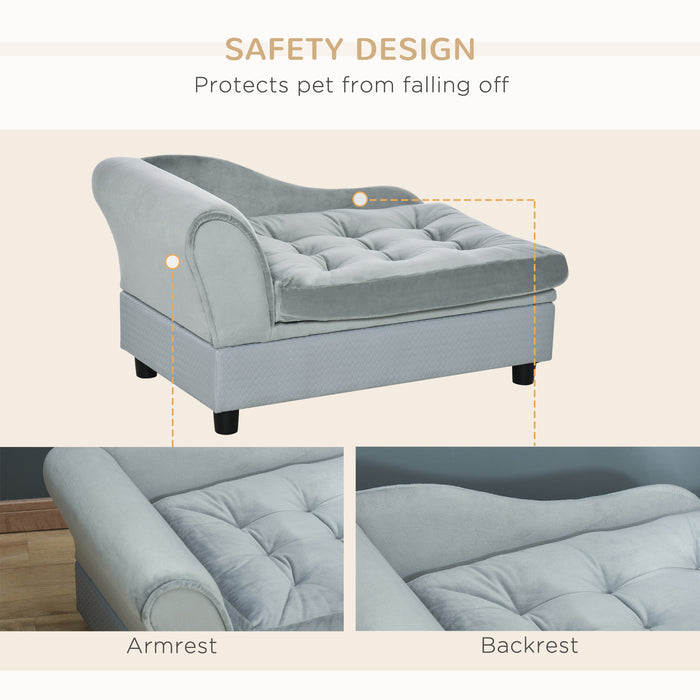 Pet Lounge Sofa with Hidden Storage - Comfy Small Dog and Cat Chair with Plush Cushion, Light Blue - Ideal Cozy Resting Spot for Pets, Size: 76 x 45 x 41.5 cm