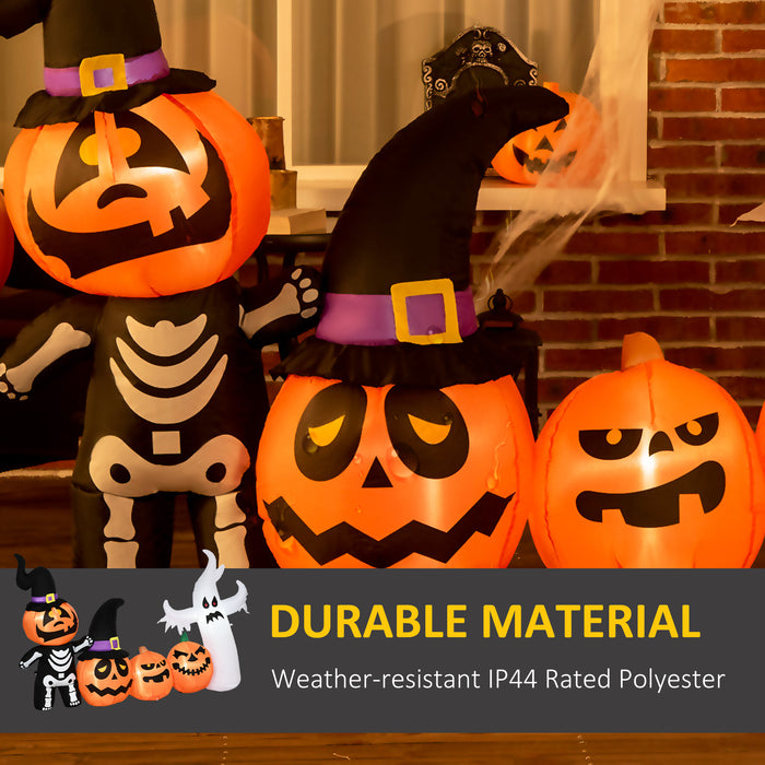 8.5ft Inflatable Halloween Decoration with Skeleton, Pumpkin Ghost & White Ghost - LED-Lit Blow-Up Outdoor Display with Three Pumpkins - Fast Next Day Delivery for Last-Minute Festive Decor