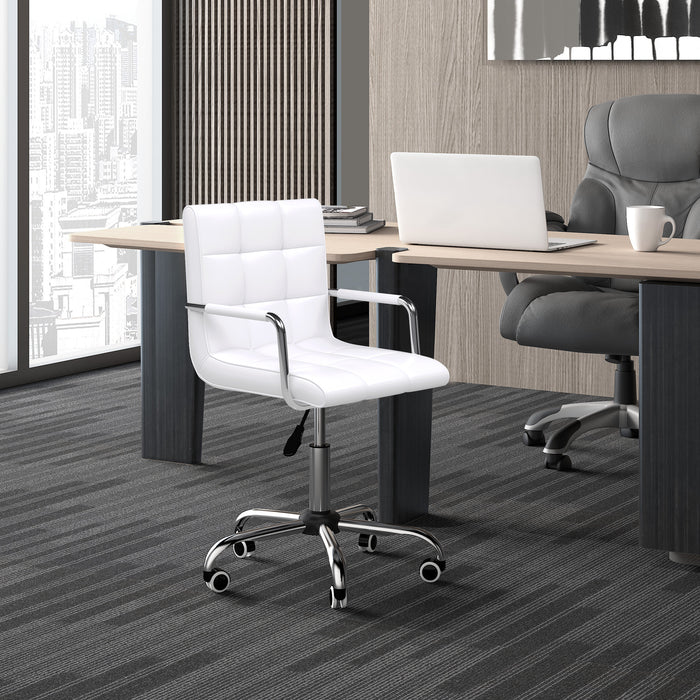 Mid Back PU Leather Computer Chair - Swivel Home Office Desk Chair with Adjustable Height and Wheels - Ergonomic Seating for Work and Study
