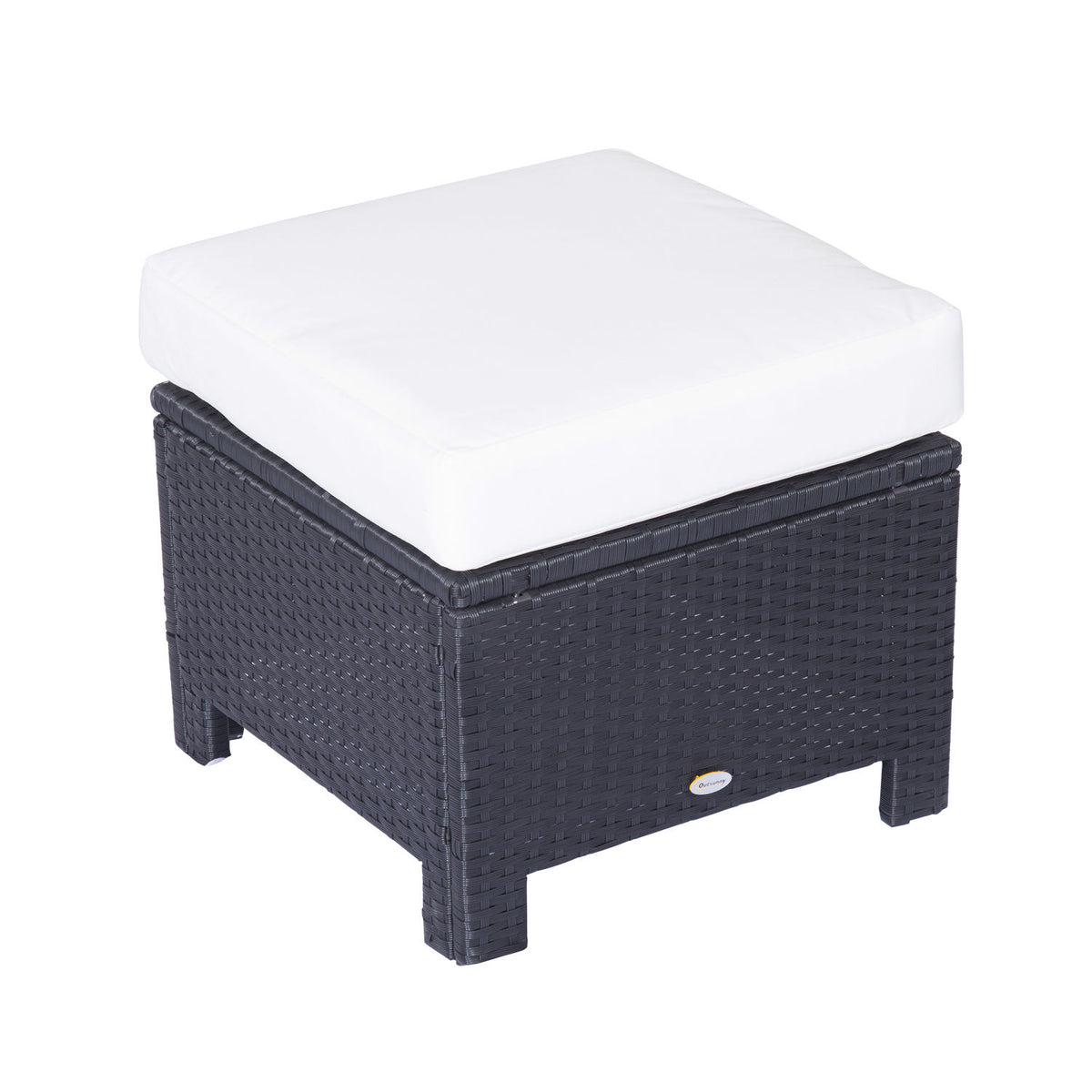 Wicker Ottoman - Rattan Footstool with Padded Seat Cushion, 50x50x35 cm - Ideal for Outdoor Patio, Garden, Poolside, and Living Room Comfort