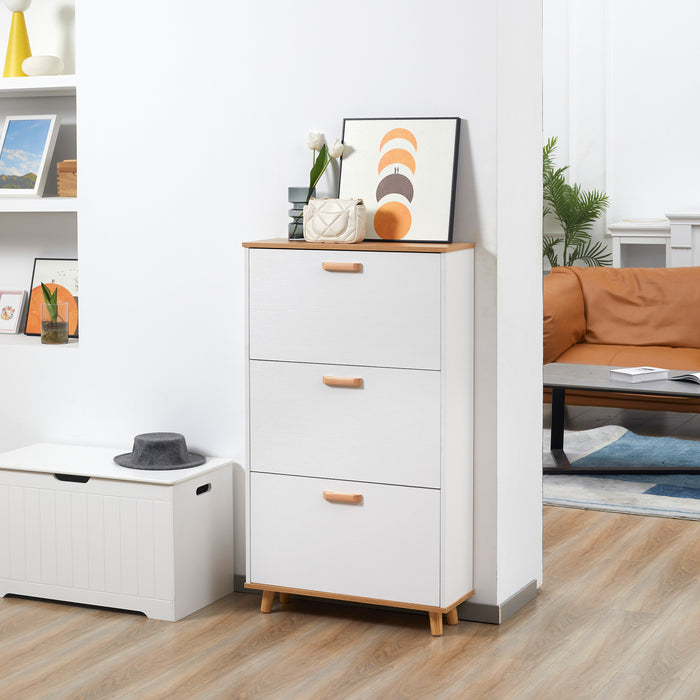 Slim Shoe Storage Cabinet with 3 Flip Drawers - Adjustable Shelves, 12 Pair Capacity - Space-Saving Organizer for Hallway