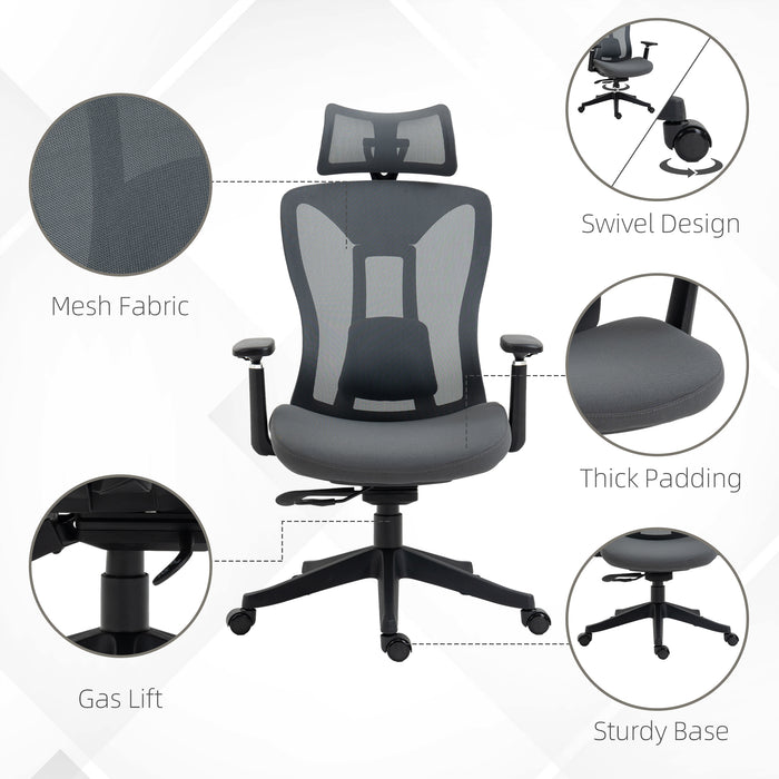 Mesh Office Chair with Reclining Back - Ergonomic Desk Chair with Adjustable Headrest, Lumbar Support, 3D Armrests, Sliding Seat - Comfort for Long Hours at Work