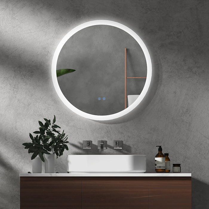 LED-Lit Round Wall Mirror for Bathrooms - 70cm Illuminated with 3 Color Modes, Anti-Fog and Memory Features - Stylish Aluminium Frame for Modern Decor