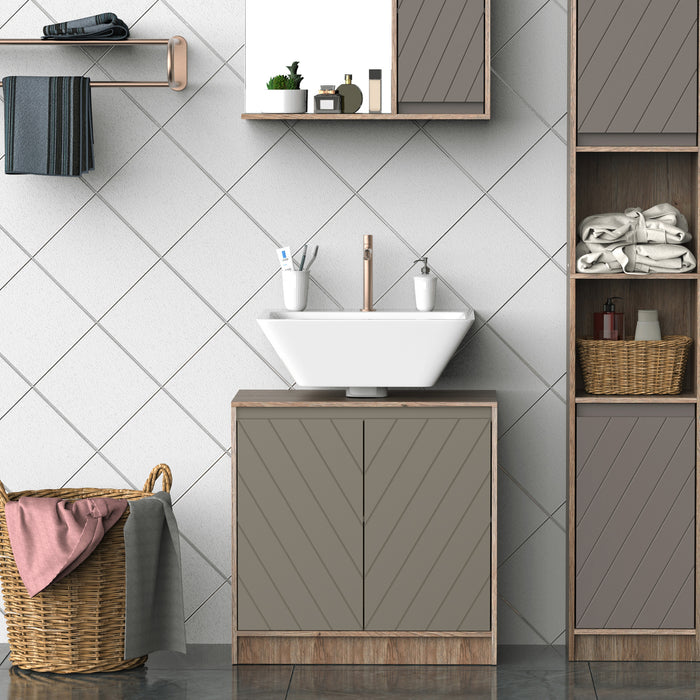 Under Sink Storage Organizer - Floor-Standing Cupboard with Adjustable Shelf, 2-Door Bathroom Cabinet in Versatile Grey - Ideal for Bathroom Space Saving & Organization