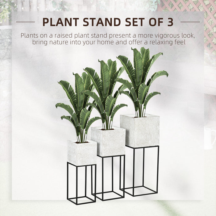 Decorative Square Metal Plant Stand Trio with Legs - Stylish Indoor Planters for Flowers and Greenery - Enhance Living Room and Bedroom Ambience