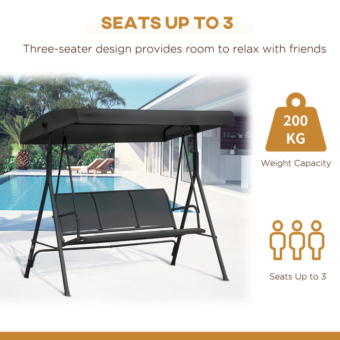 Garden Patio Swing Seat - 3-Person Outdoor Chair with Adjustable Canopy, Black - Perfect Relaxation Spot for Backyard Comfort