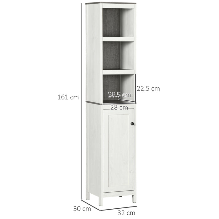 Slimline Antique White Bathroom Tower Cabinet - Freestanding Design with 3 Open Shelves & Adjustable Interior Shelf - Space-Saving Storage Solution for Toiletries and Linens