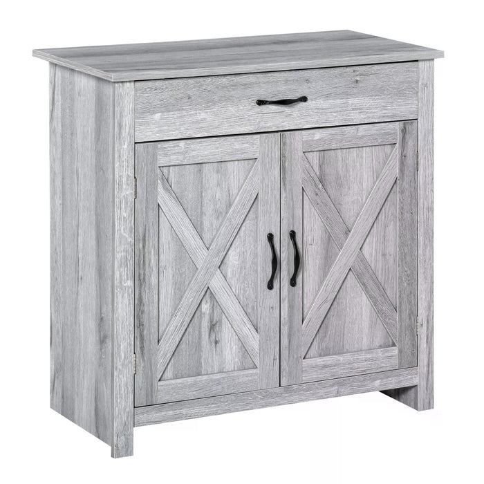 Farmhouse Barn Door Sideboard - Versatile Coffee Bar and Storage Cabinet with Rustic Grey Grain Finish - Ideal for Living Room Organizing and Decor