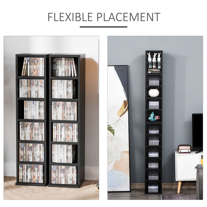 204 CD Tower Rack - Blu-Ray/DVD Media Storage Shelf with Adjustable Shelves - Organiser Set for Bookcase Display, Black