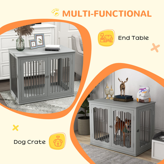 Large Three-Door Furniture-Style Dog Crate - Indoor Pet Enclosure with Locking Mechanism - Ideal for Big Dogs and Home Safety