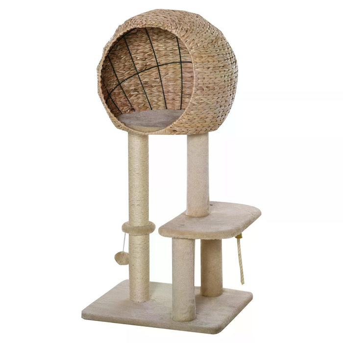 Cat Tower 100cm - Climbing Activity Center with Sisal Scratching Posts, Condo, Perches, and Teasing Toys - Perfect Play Structure for Active Cats