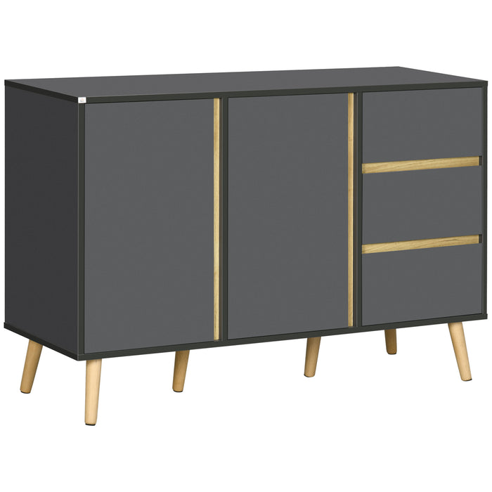 Modern Double-Door Sideboard with 3 Drawers - Adjustable Shelving, Dark Grey Kitchen Cupboard - Ideal for Living and Dining Room Storage Solutions