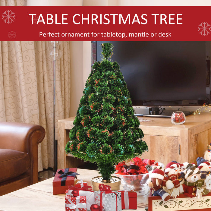3FT Pre-Lit Artificial Christmas Tree with Fiber Optic LED Lights - Multicolor Illuminated Holiday Tabletop Decor - Festive Home Xmas Decoration for Small Spaces