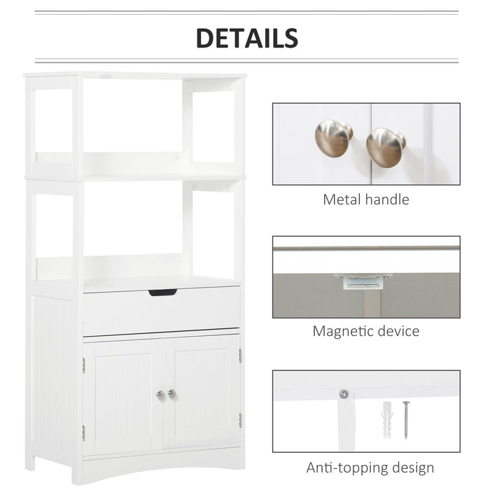 Free Standing Bathroom Floor Cabinet with Storage - Kitchen Cupboard with Shelves, Drawer & Doors in White - Versatile Living Room Organizer Furniture