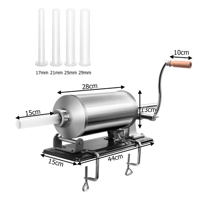 Horizontal Sausage Stuffer 4.8L - With 4 Stuffing Tubes for Meat Processing - Ideal for Home Cooks and Professional Chefs