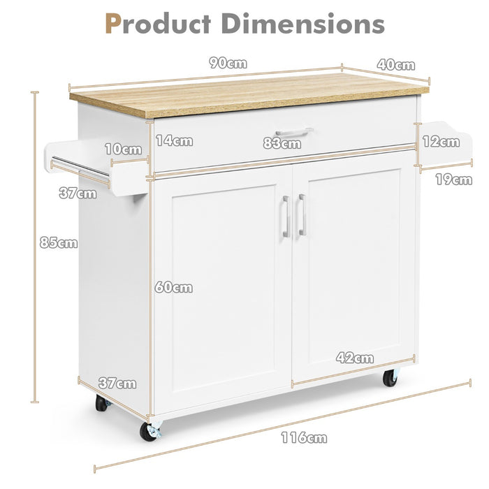 Kitchen Island on Wheels - Adjustable Shelf and Spacious Drawer for Additional Storage - Ideal for Expanding Kitchen Space and Organization