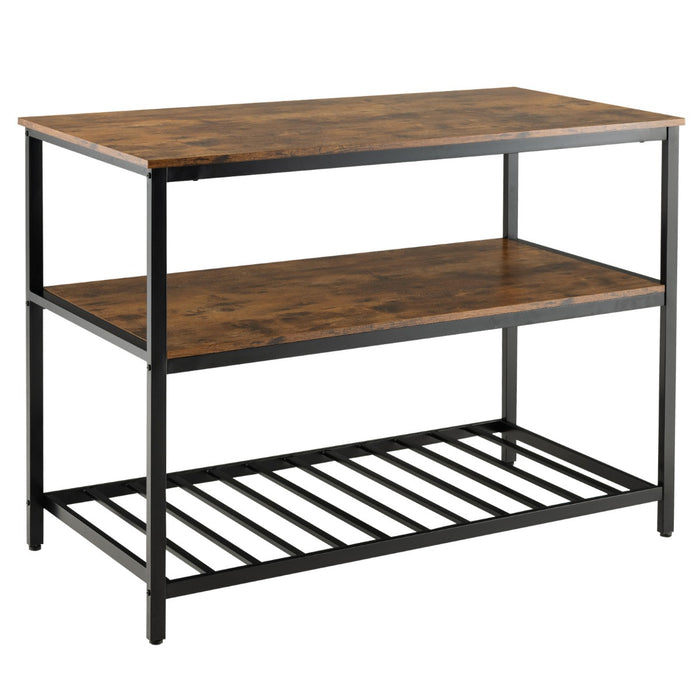 Rustic Brown 3-Tier Kitchen Shelf - Large Worktop, Metal Frame, Adjustable Pads - Ideal for Organizing Kitchen Essentials and Increasing Workspace