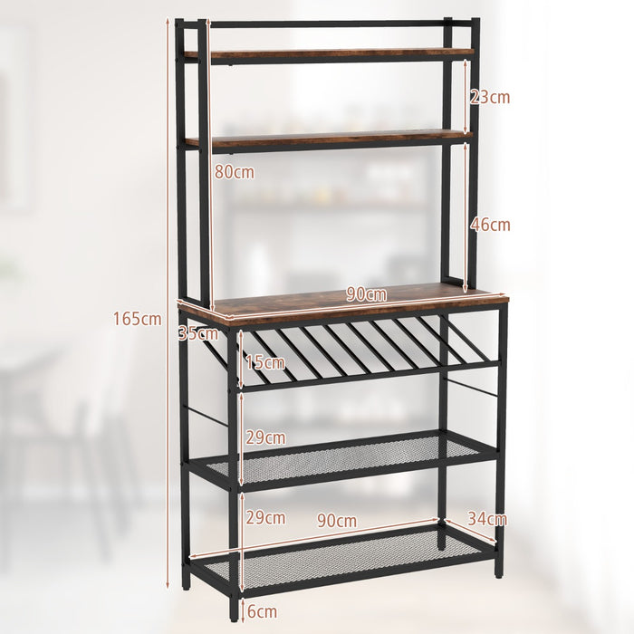 6-Tier Kitchen Rack - Baker’s Station with Wine Storage in Brown - Ideal for Chefs and Wine Enthusiasts