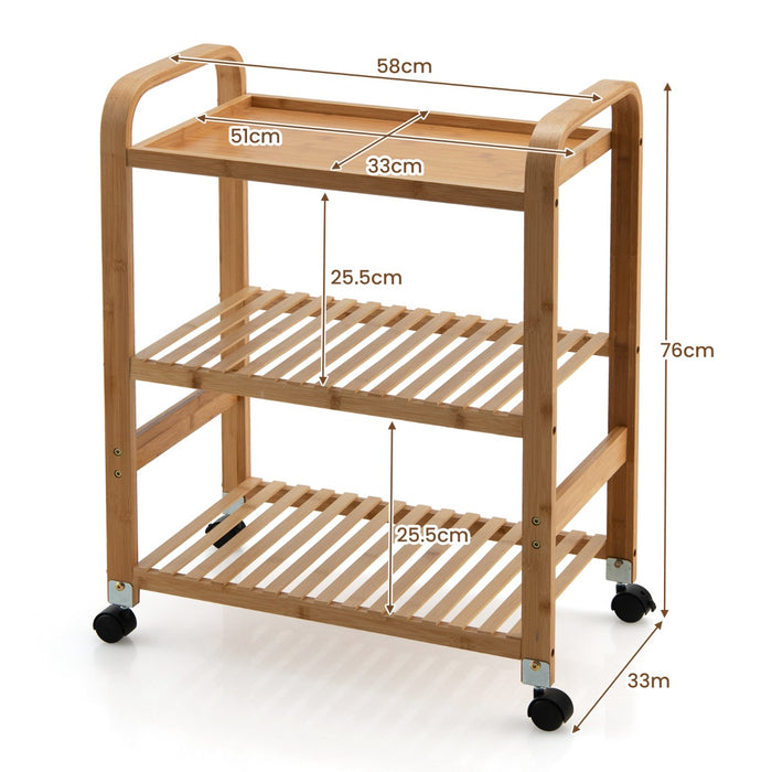 Bamboo Rolling Storage Cart - 3-Tier Design with Locking Casters, Natural Finish - Ideal Solution for Easy, Mobile Storage