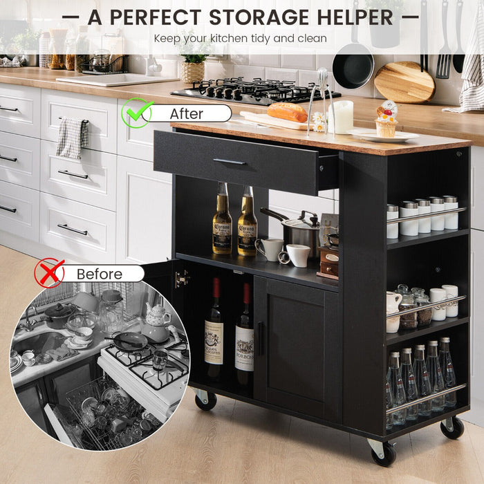 Kitchen Trolley with Storage - Rolling Black Unit Featuring Towel Bar, Drawer, and 2-Door Cabinet - Ideal for Organizing Kitchen Accessories