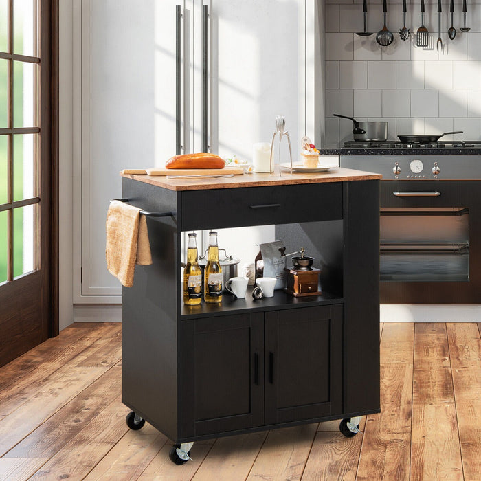 Kitchen Trolley with Storage - Rolling Black Unit Featuring Towel Bar, Drawer, and 2-Door Cabinet - Ideal for Organizing Kitchen Accessories
