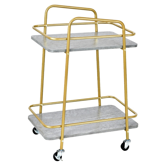 Kitchen Rolling Cart, 2-Tier Model - Gray Steel Frame and Lockable Casters Design - Ideal for Home Kitchen Storage and Organization Needs