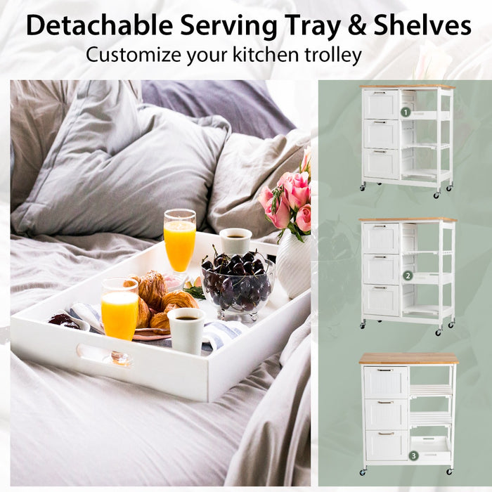 Kitchen Island Rolling Cart - Black, with Storage Drawer and Tray - Ideal Solution for Extra Space and Organization in Kitchen