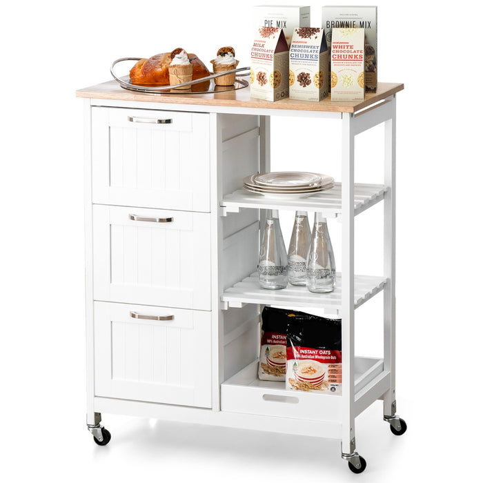Kitchen Island Rolling Cart - Black, with Storage Drawer and Tray - Ideal Solution for Extra Space and Organization in Kitchen
