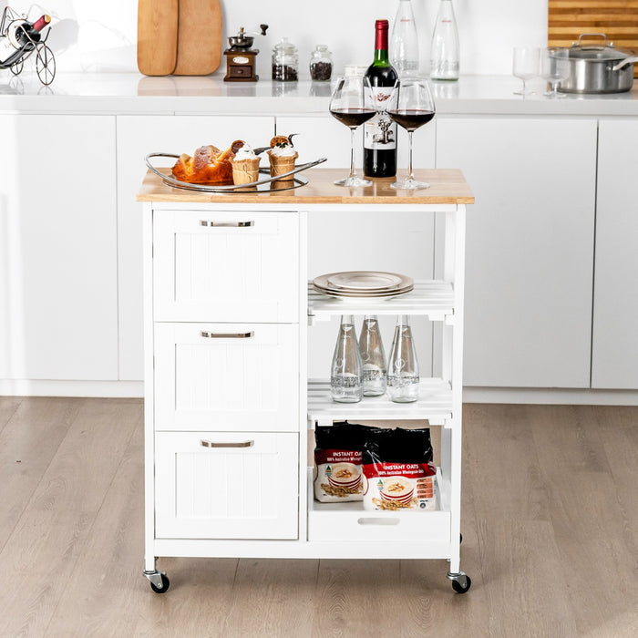 Kitchen Island Rolling Cart - Black, with Storage Drawer and Tray - Ideal Solution for Extra Space and Organization in Kitchen